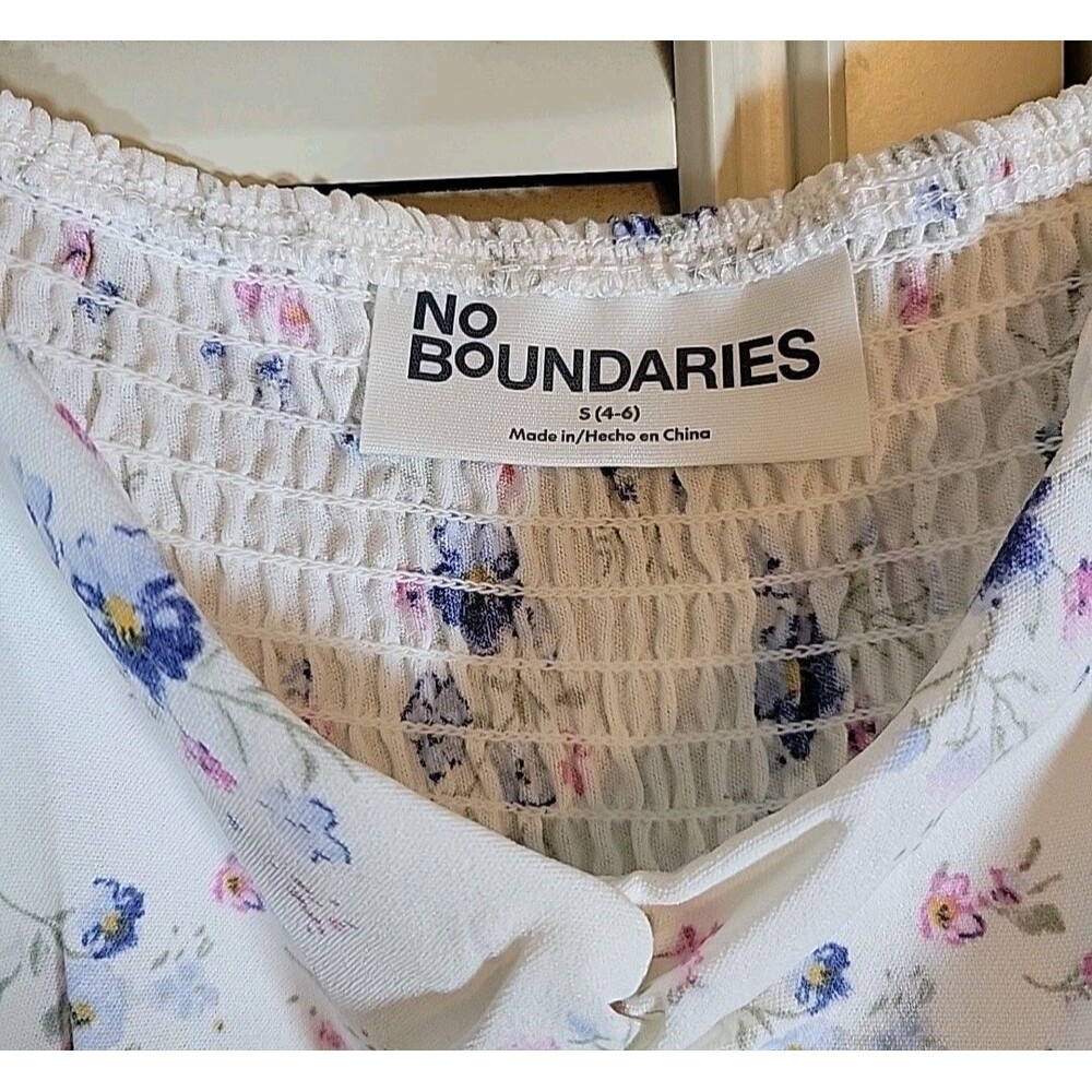 No Boundaries Puff Sleeve Dress White,Blue,Pink Sweetheart Cottagecore Wmns Sz S - Picture 3 of 6